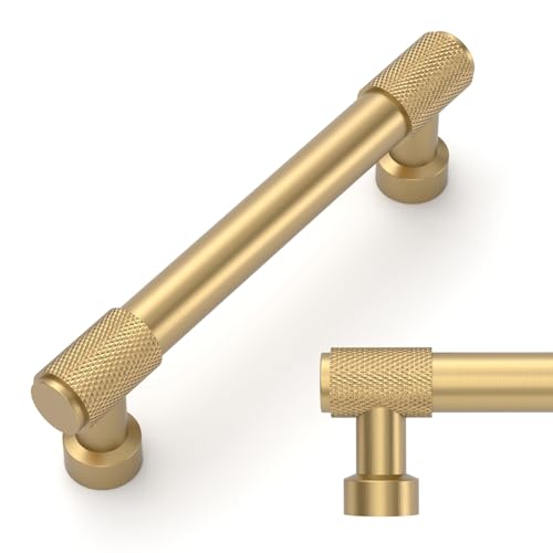 Amerdeco 10 Pack Champagne Bronze Knurled Cabinet Pulls 3-3/4 Inch(96mm) Hole Center Kitchen Cabinet Handles Drawer Pulls Cabinet Hardware ZH034