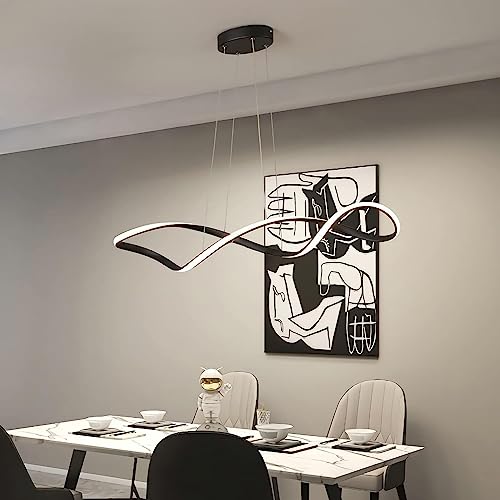 Chandelier long 45W black réglable avec télécommande pour salle à manger - 2