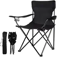 Cadeira de Camping Dobrável com Porta-Copos – Resistente, Confortável e Portáti, Preta, com Bolsa de Transporte Até 130kg
