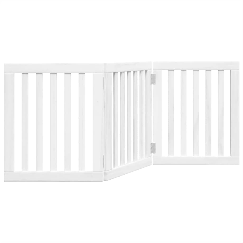 vidaXL Dog Gate with Door Foldable 6 Panels, Dog Fence for Stairs Kitchen Home, Pet Gate for Dogs Pets, Freestanding Dog Barrier, White Poplar Wood