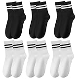 GUTERTOP 6 pares de calcetines mujer 39-42, calcetines deportivos mujer 39-42, color blanco, calcetines de tenis negros con rayas para oficina, ocio y deporte, Negro , 42
