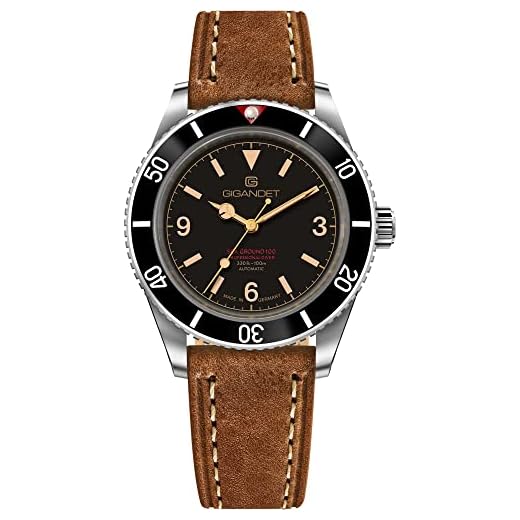 Gigandet Herren-Automatikuhr Sea Ground 100 Vintage - Made in Germany - Saphirglas - Swiss Super Luminova - Edelstahl - Taucheruhr - 100m/10bar wasserdicht - 39mm - G100-001