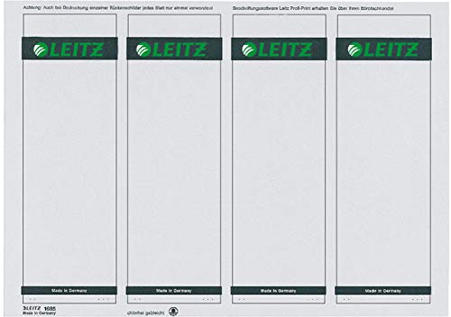LEITZ® Rückenschild, auf A4-Bogen, selbstklebend, Papier, breit/kurz, 61 x 192 mm, grau (100 Stück), Sie erhalten 1 Packung á 100 Stück