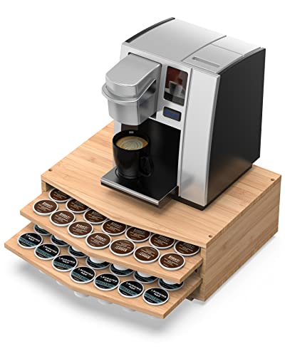 Well Weng Bamboo Coffee Pod Holder Compatible With 70 K-Cup Pods,2-Tier Pod Drawers (Natural) #TOP4