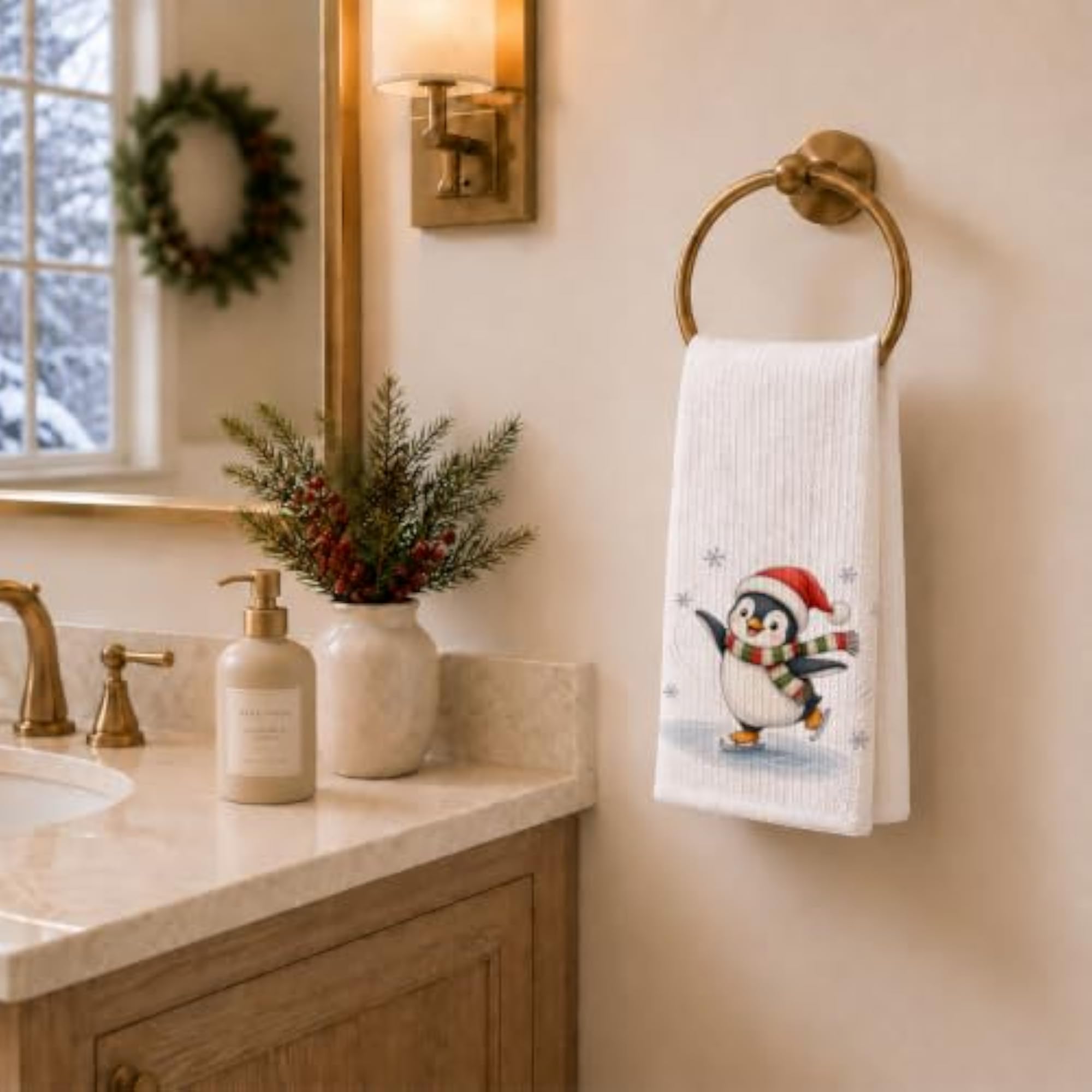 Winter Christmas Penguin Bathroom Towel