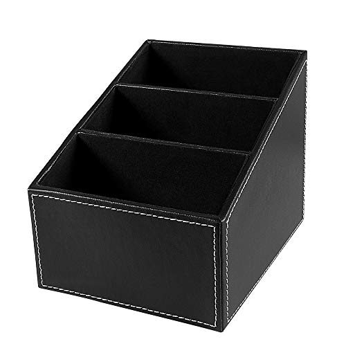 Aokin PU Leather Remote Control Holder Storage Container Organizer for TV Remote Phone Caddy Eyeglasses CD (Black)