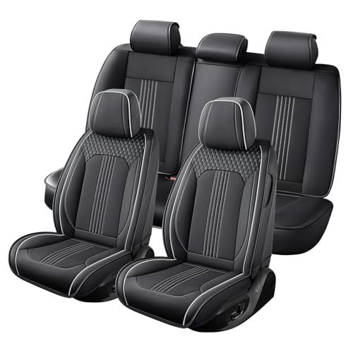 Cartoerass Car Seat Covers Fit for Ford Focus 2000-2018 Full Coverage Breathable Nappa Leather Anti Slip Durable Easy to Clean All Weather Protection Seat Covers(Blackwhite Full Set)