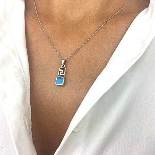 Collier clé grecque en argent 925 et véritable turquoise - 5
