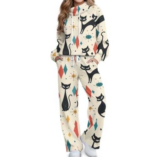 Xpyiqun 2 Piece Blackt Cat Tracksuit for Women Long Sleeve Lounge Sets