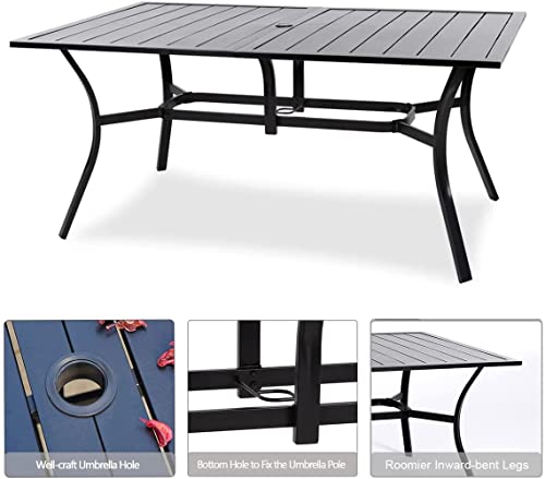Meooem Outdoor Patio Bench & Dining Table Set Of 3,61 Inch Steel Dining Bench Garden Bench, 63 Inch Dining Rectangle Table With Adjustable Umbrella Hole #TOP4