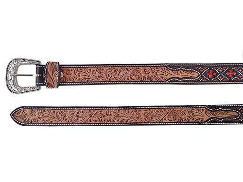 Western Tooled Leather Beaded Belt For Men and Women 30AB0124