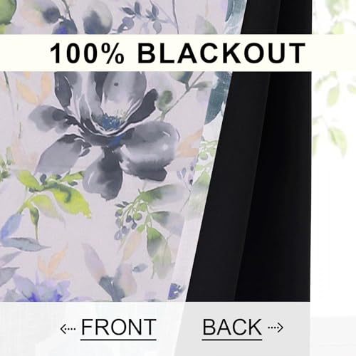 Image of Cloth Fusion Printed 100% Blackout Door Curtains 8 Feet Long Set of 2, Room Darkening Parda with Stainless Steel Grommets for Home Decor (8x4.5 Feet, Blue Lotus)