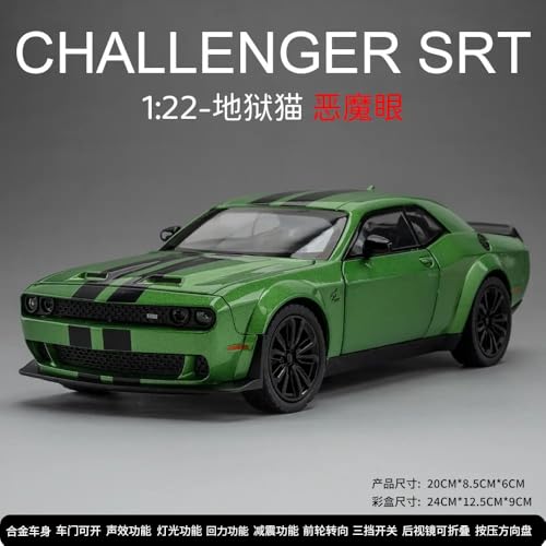 Image of Scale Exclusive Alloy Metal Pull Back Die-cast Car Model with Sound Light Mini Auto Toy for Kids Metal Model Toy Car with Sound and Light (1.22 Scale Dodge Challenger Charger SRT-Green)