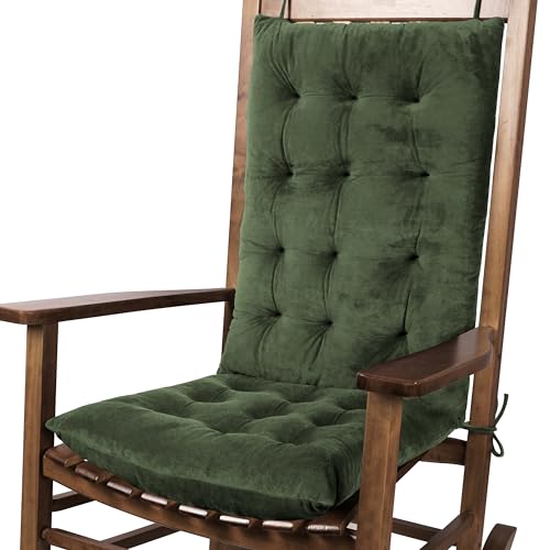 Image of FlyGulls Rocking Chair Cushions Indoor Velvet Chair Pads High Back and Seat Cushion 2 Piece Set Green
