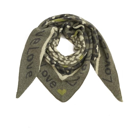Ever Bloom Damen Schal mit Love Motiv, Dreieckschal groß für Herbst und Winter, leichtes weiches Halstuch, warm, S24557 Farbe:Olive Grün