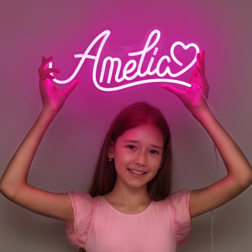 SHENEON Amelia Neon Sign Amelia Light Sign Personalized LED Name Neon Light for Kids Bedroom Birthday Party Decoration USB Powered Light for Wall Decor Best Gift for girs Size 15.7*6.7 inches(XJXD191)