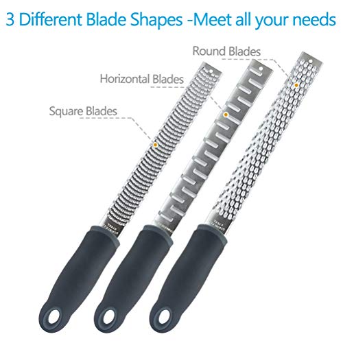 Pack of 3 Kitchen Graters, Stainless Steel Lemon Zester, Cheese Grater and Shredder, Non-Slip Ergonomic Handle, Kitchen Tool for Grating Chocolate, Ginger, Citrus, Lime Nutmeg and Many More (BLACK)