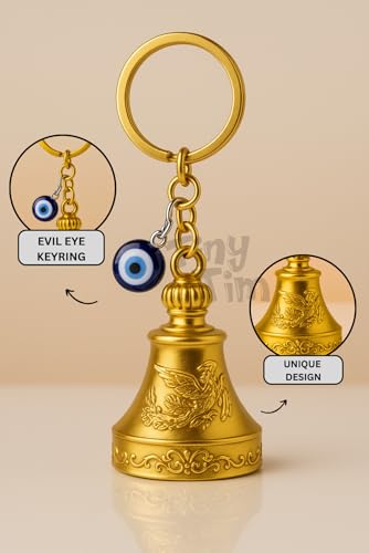 Image of Tiny Tim Guardian Bell with Evil Eye Charm - Protective Motorcycle & Car Accessory - Tibetan-Inspired Design - Wards Off Negative Energy - Ideal Gift for Bikers & Travelers