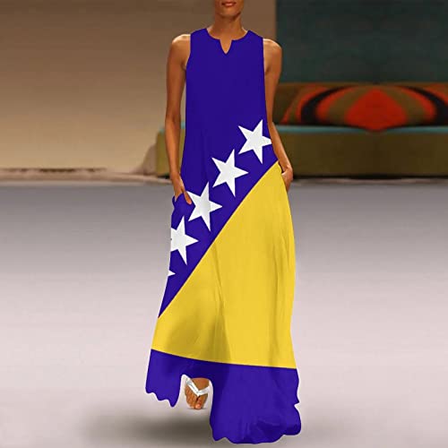 Image of TAIZIYEAH Long Dress Elegant Casual Long Dress Bosnia and Herzegovina Flag Girls Summer Sunshine Beach Skirts for Womens L
