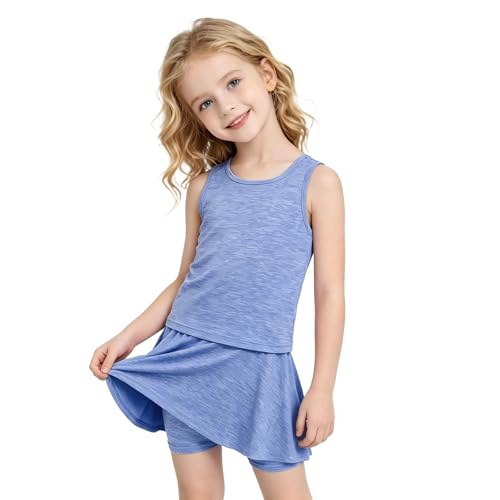 SOFIPURE Girls 2 Piece Sun Protection Tank Top and Skort Set Quick Dry Moisture Wicking Athletic Active Wear for Summer Outdoor Sports Beach Blue 4T-5T