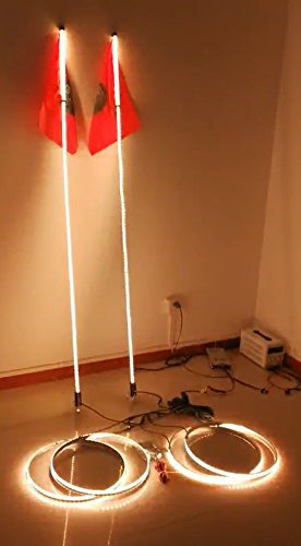 2 PCS of 4FT Brightest RGB Whips +1 Set (4 Ring) of Brightest RGB Wheel Ring Rim Lights 15.5