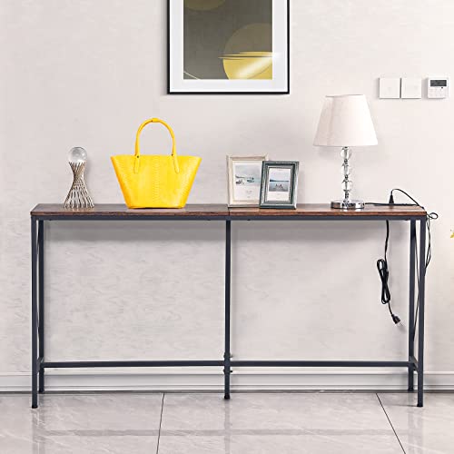 Lakemid Console Table Narrow Long 63" - Sofa Tables With Charging Station, Behind Couch Table With Metal Frame For Living Room Hallway Foyer (63 Inches) #TOP7