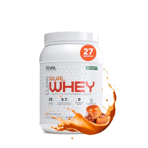 RIVAL NUTRITION Clean Rival Whey Salted Caramel Protein Powder I Whey Isolate Primary Source I 2 Lb 27 Servings I No Artificial Flavors or Colors I 25g Protein Per Scoop | Muscle Recovery