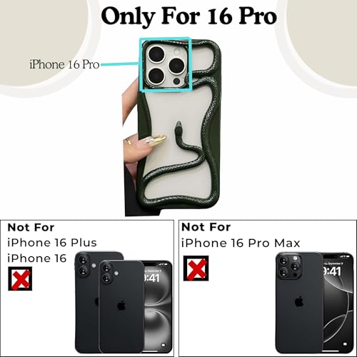 Image of Kraptick Slim iPhone 16 Pro Case - Thermoplastic Mobile Cover with Hollow Snake Design Phone Case Lightweight, Durable & Stylish Fit for iPhone 16 Pro -(Matte Green)