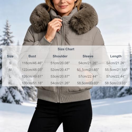 Cropped Puffer Jackets for Women Winter Warm Down Coats with Faux Fur Hood - image 5