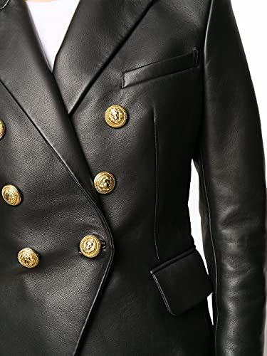 Womens Leather Jacket Lambskin Kim Kardashian Shape Style Coat Prod (BLACK, SMALL)3