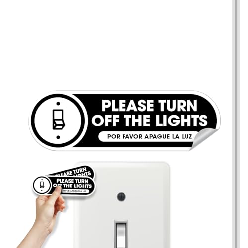 Image of Bilingual Turn Off The Lights Stickers | 2 Pack Please Turn Off Light Stickers | Permanent Matte Vinyl | English and Spanish (Large)