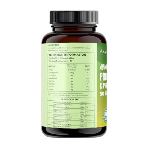 Image of NATURALTEIN Advanced Probiotics & Prebiotics 50 Billion CFU | 9-Strain Gut Health Formula for Digestion, Immunity & Nutrient Absorption | 60 Veg Capsules