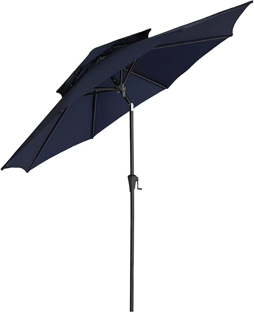 FLAME&SHADE 2.75m Double Top Outdoor Market Garden Parasol Patio Table Umbrella with Tilt and Crank, Navy Blue