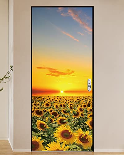 FLFK Door Decal Sticker - Sunflower,Peel and Stick Mural,Combined Size 36"x80",Split into 2 Pieces