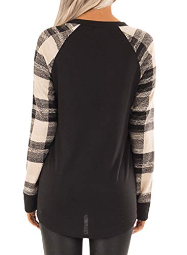 Asvivid blusa feminina de manga comprida e gola redonda com contraste de cores, casual, solta, B Mul