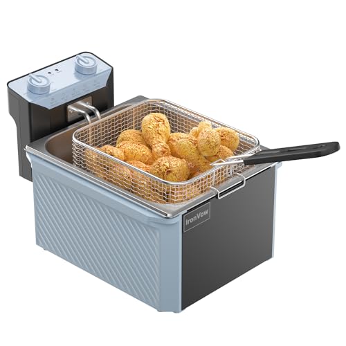 Freidora comercial con cesta y tapa, freidora eléctrica grande de 10.6 cuartos de galón, freidora de aceite para pollo/pescado, con temporizador de 30 minutos, temperatura ajustable, bloqueo de