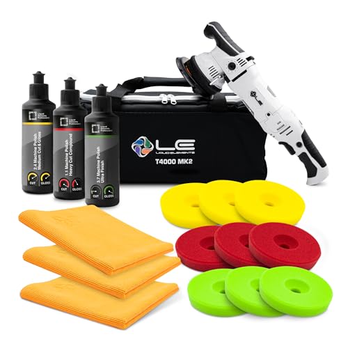 Liquid Elements Auto Poliermaschine Set T4000 V2 MK2 EU + 3x3 Polierpads + 3x 250ml Politur + 3x Mikrofasertuch 950W Exzenter Poliermaschine mit 15mm HUB für Multi-Step Polierverfahren