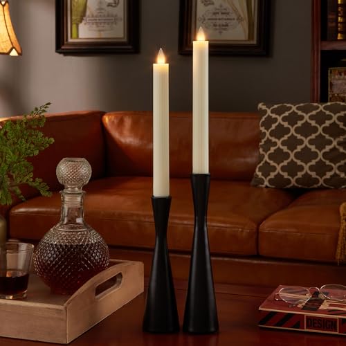 Image of Flameless Taper Candles Flickering with Remote and Timer, 3D Moving Flame Taper Candle Battery Operated to 400 Hours, 9 Inch Window Candles, (Ivory-Vertical Stripes)
