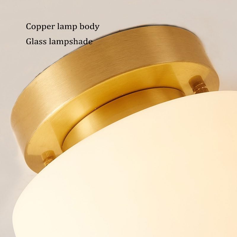 Modern Simplicity All Copper Glass Ceiling Lamp Creative Close to Lights 3 Color Dimmable Semi Flush Mount Lighting with E26/E27 Base for Kitchen Study Store Bar Counter
