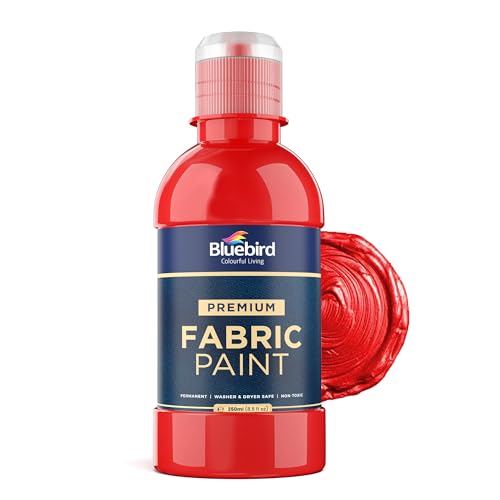 Image of BLUEBIRD Fabric Paint, Vermilion Red, 8.5 Fl Oz, Permanent Fabric Paints for Clothes, and Furniture Upholstery