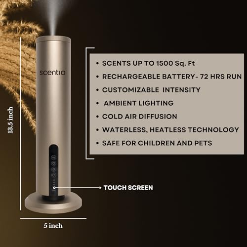 Scentia Wireless Waterless Hotel Scent Diffuser | Includes Premium USA-Made Oil Blend | App Controlled, Cordless | Home, Office, Spa, Aromatherapy | Covers 1500 Sq Ft | 72 Hrs in 1 Charging | Gold - Image 3