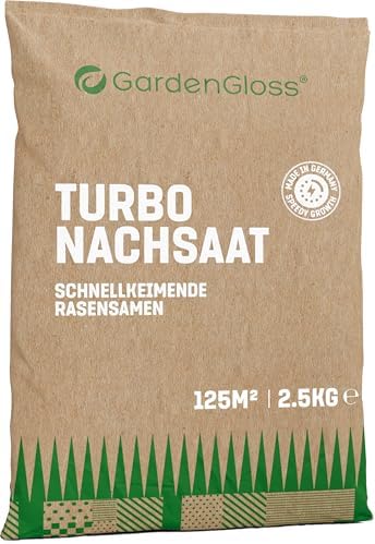 GardenGloss Rasensamen Schnellkeimend - 2,5kg für 125m2 - Made in Germany | Für Nachsaat & Neuanlage - Schnelle Keimung - Dichte Rasenfläche