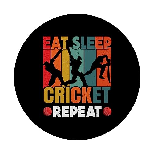 Eat Sleep Cricket Repeat Funny Cricket Player Vintage Tee PopSockets Swappable PopGrip, Black - Image 3