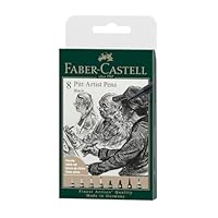 FABER-CASTELL 167158 - Tuschestift Pitt Artist Pen, Farbe 199, schwarz, XXS, S, F, M, B, C, 1.5, Fude hard, 8er Etui