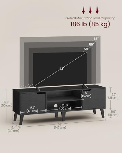 Image of VASAGLE TV Stand for 65-Inch TVs, Entertainment Center with Adjustable Shelf, 58-Inch Long Media Console Table, Transitional Style, for Living Room, Bedroom, Ebony Black ULTV556B01