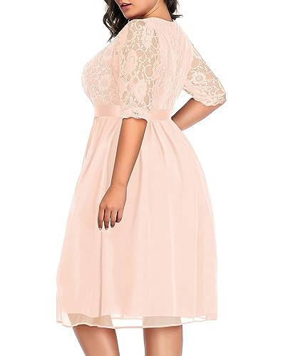 Image of Pinup Fashion Plus Size Lace Chiffon Wrap V Neck Dresses Women Cocktail Wedding Guest Midi Dress
