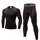 [LANBAOSI] スポーツインナー 上下セットメンズ ハイネック 防寒肌着 [吸汗速乾 発熱保温] ランニング コンプレッション ウェア 加圧長袖シャツ＆タイツ セットアップ アウトドア スキー 作業 登山 アンダーウェアMブラック03