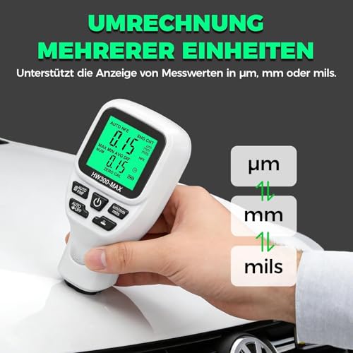 CYTGOUPER Digitales Lackmessgerät Auto, 0-2000 µm Lackdickenmessgerät für Auto, Einheitenumrechnung (Mikron, Millimeter, Mil), ABS Lackschichtdickenmessgerät zum Messen (Weiß)