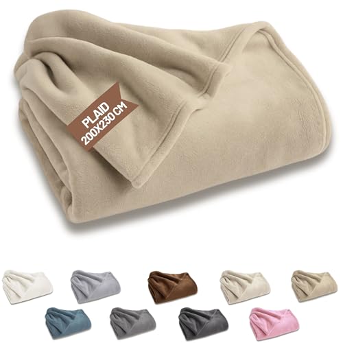 SONIT - Plaid Matrimoniale in Pile - Coperta in Pile Autunnale e Invernale - Coperta Matrimoniale 200x230 cm - Plaid Divano e Letto Beige