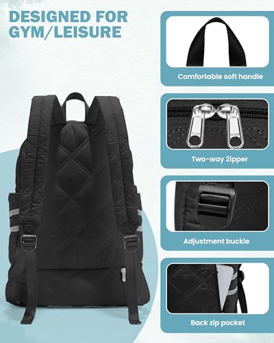 Image of Gym Backpack for Women Men, Lightweight Gym Bag with Shoe Compartment, Water Resistant Sports Backpack with Wet Pocket, Large Capacity Cheer Backpacks for Girls, Black